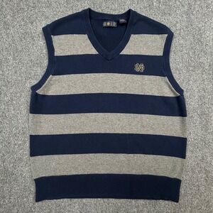 VTG Notre Dame Sweater Vest Mens L Navy Striped V-Neck Collegiate Fighting Irish